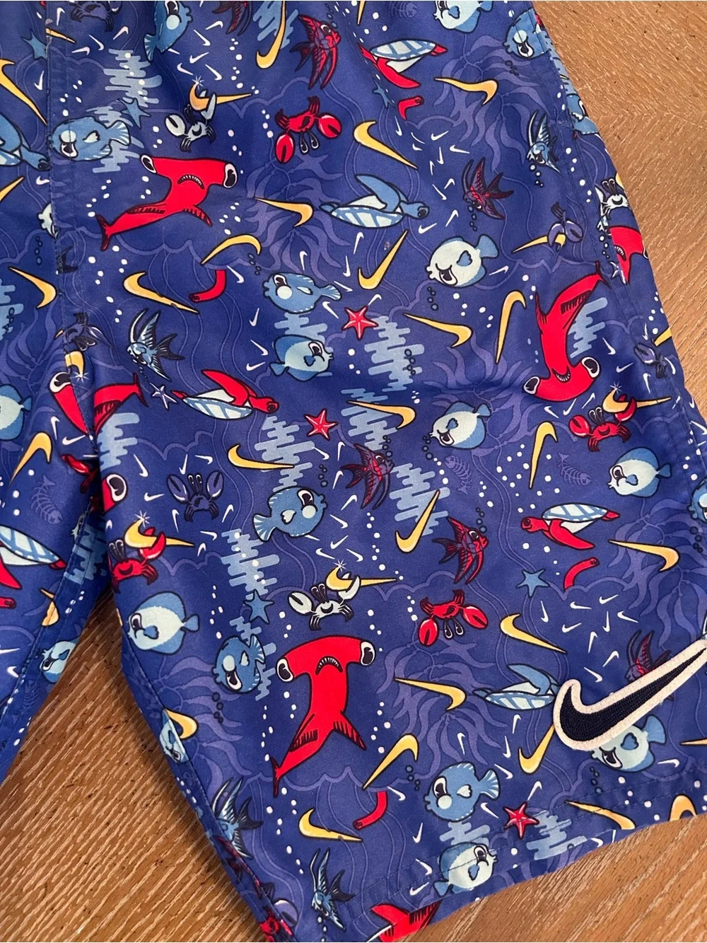 Nike Kids Blue Shark & Sea Motif Athletic Shorts with Red Accents